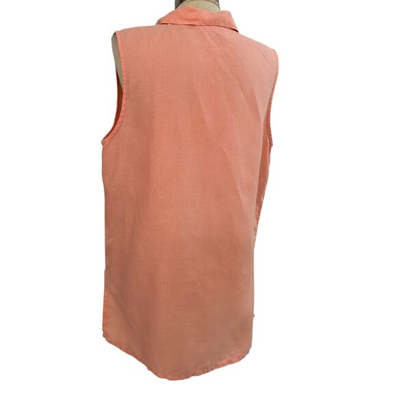 Bryn Walker Light Linen Point Collar Sleeveless Button Front Tunic Orange L - Picture 4 of 8